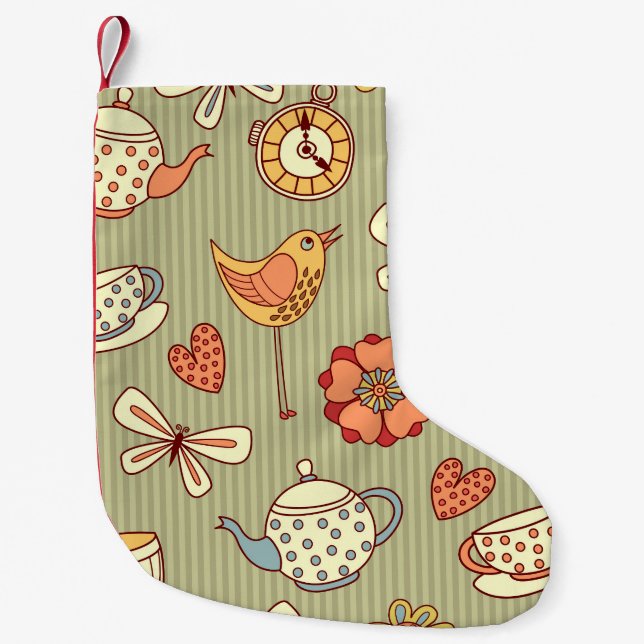 Summer Tea Party: Seamless Pattern Small Christmas Stocking (Front)