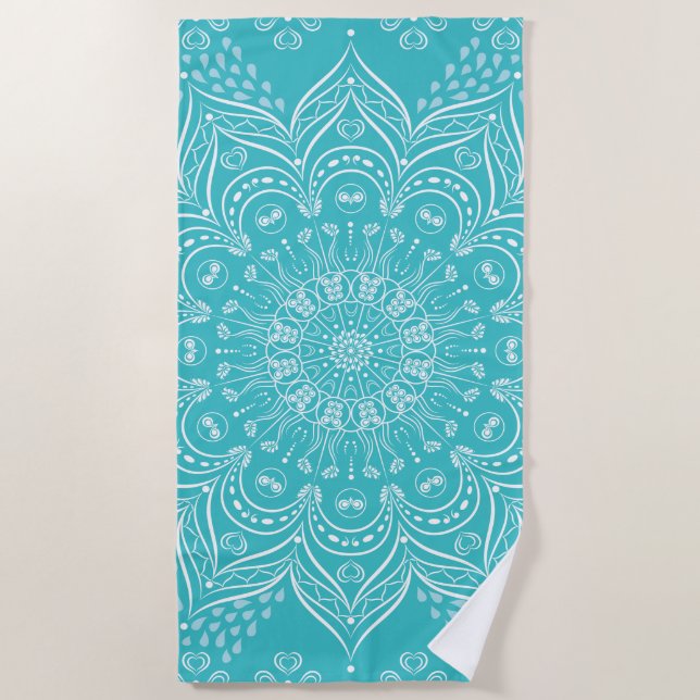 Summer Teal Mandala Beach Towel (Front)