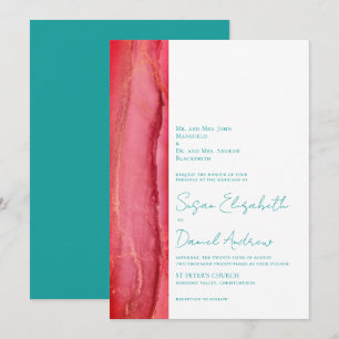 Summer Teal Red Pink Wedding Invitation