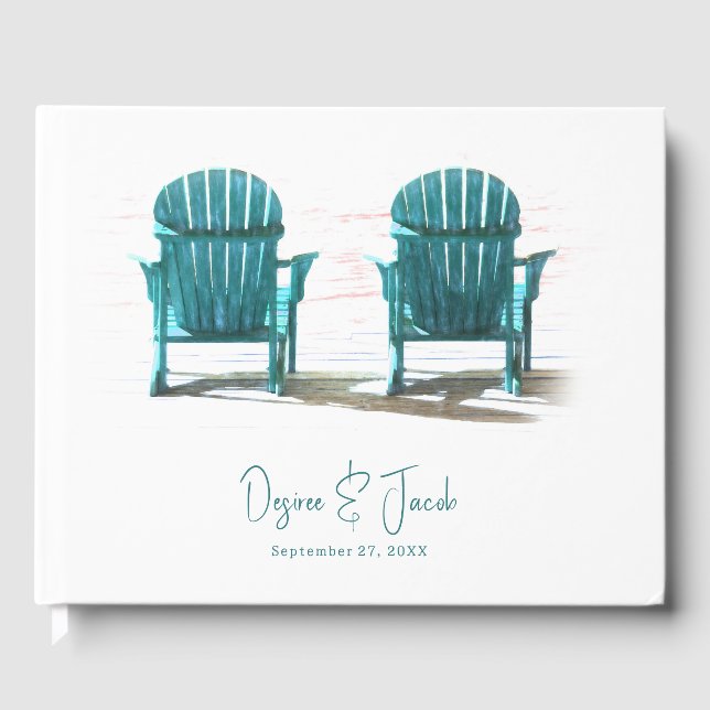 Summer Teal White Beach Chairs Guest Book (Front)