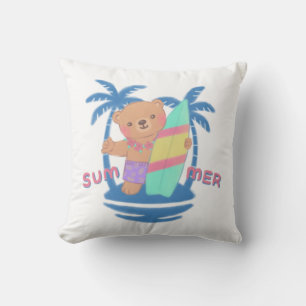 Summer Teddy Bear Surfer in Hawaii Cushion