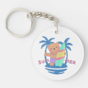 Summer Teddy Bear Surfer in Hawaii Key Ring