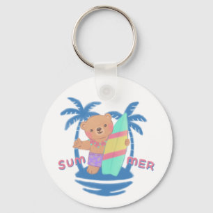 Summer Teddy Bear Surfer in Hawaii Key Ring