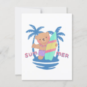 Summer Teddy Bear Surfer in Hawaii Postcard
