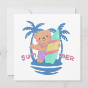 Summer Teddy Bear Surfer in Hawaii Thank You Card