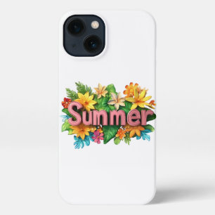 Summer Text - Colorful Summer Flowers Illustration iPhone 13 Case