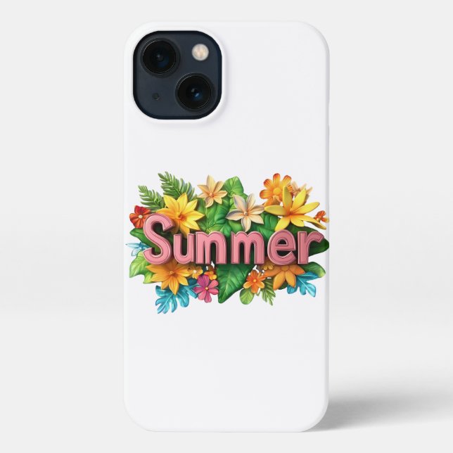 Summer Text - Colorful Summer Flowers Illustration iPhone Case (Back)