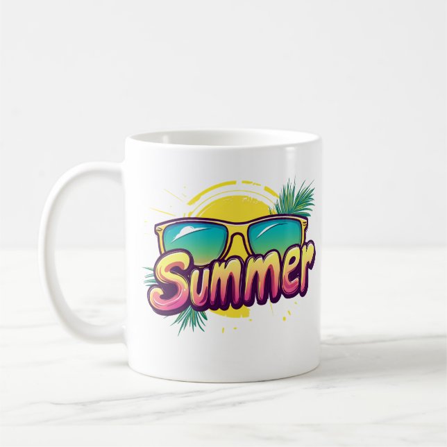Summer Text - Colorful Summer Sunglasses Coffee Mug (Left)