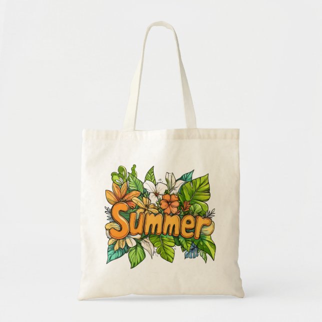 Summer Text - Summer Floral Design Tote Bag (Front)