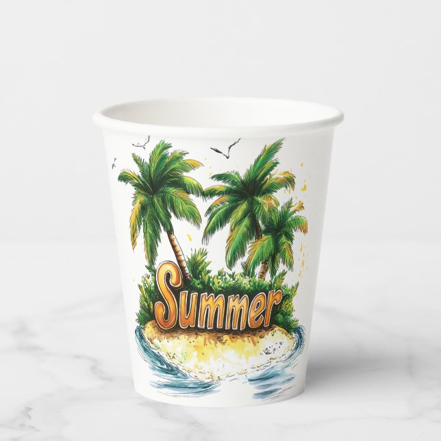 Summer Text - Tropical Summer Island Paper Cups (Front)