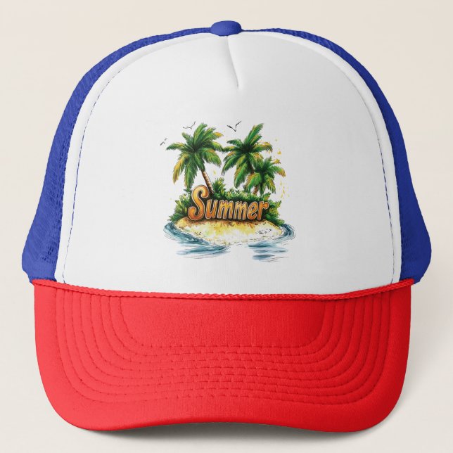Summer Text - Tropical Summer Island Trucker Hat (Front)
