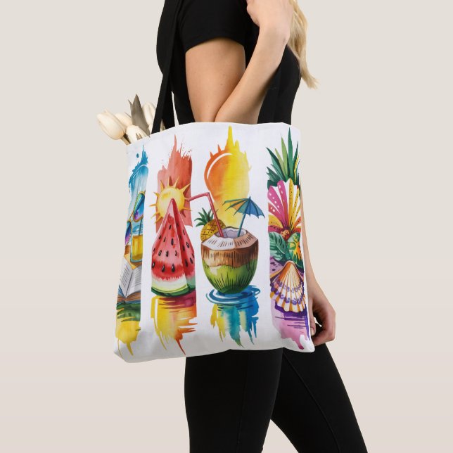 SUMMER THEMED BRUSHSTROKES SCENES TOTE BAG (Close Up)