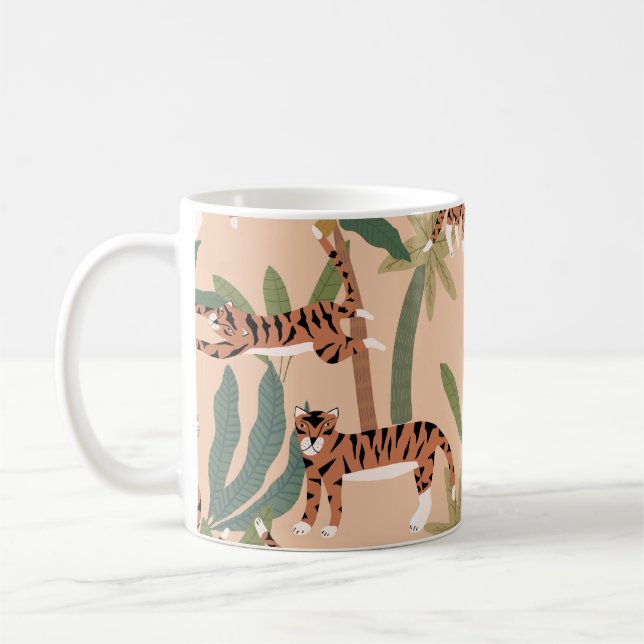Summer Tigers Palm Trees Exotic Coffee Mug (Left)
