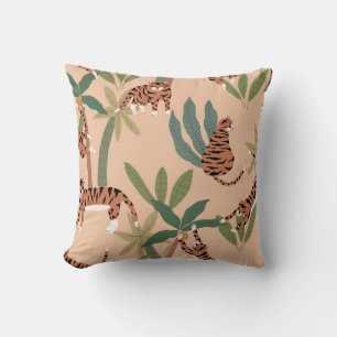 Summer Tigers Palm Trees Exotic Cushion