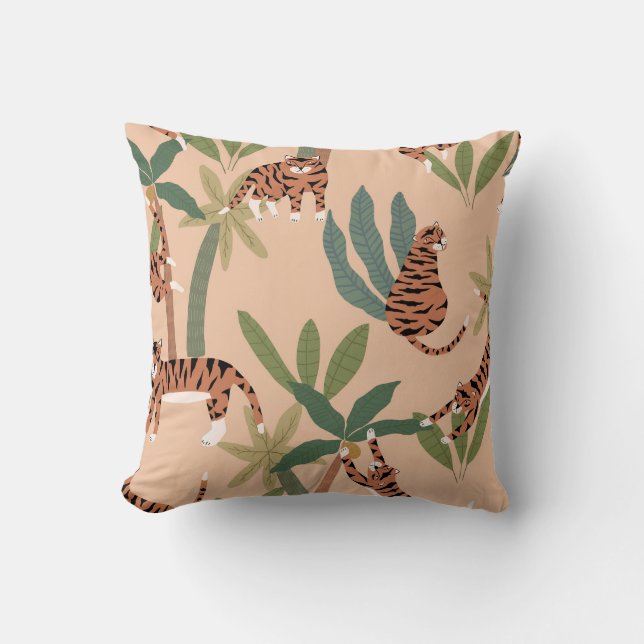Summer Tigers Palm Trees Exotic Cushion (Front)