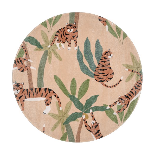 Summer Tigers Palm Trees Exotic Cutting Board (Front)