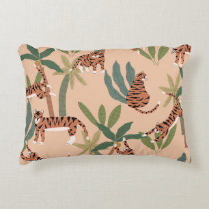 Summer Tigers Palm Trees Exotic Decorative Cushion