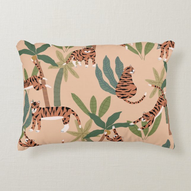 Summer Tigers Palm Trees Exotic Decorative Cushion (Front)