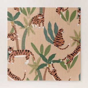 Summer Tigers Palm Trees Exotic Jigsaw Puzzle