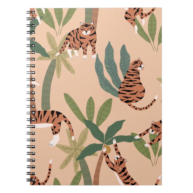 Summer Tigers Palm Trees Exotic Notebook (Front)