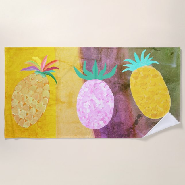Summer Tiki Pineapple Luau Beach Towel (Front)