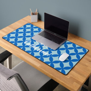 Summer tile with azure circles on baby blue desk mat