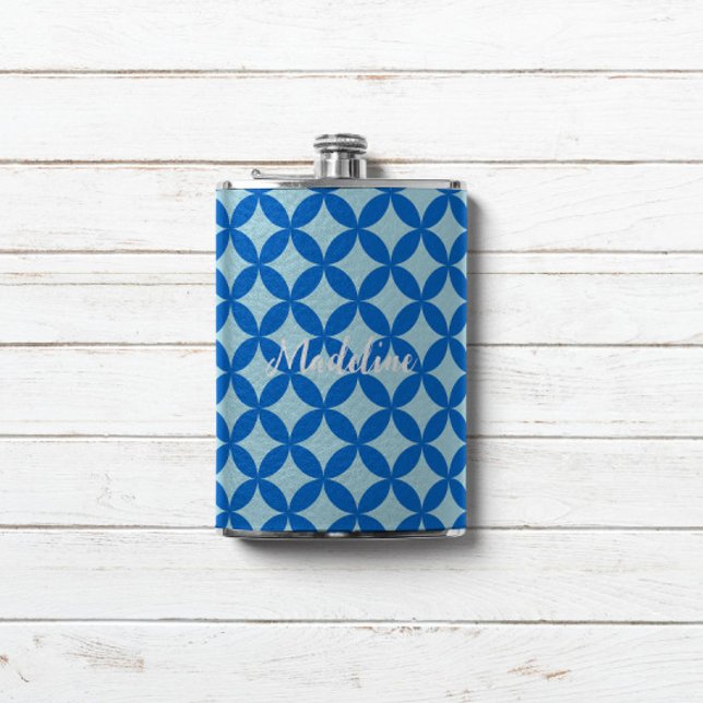 Summer tile with azure circles on baby blue hip flask (Summer tile with azure circles on baby blue flask)