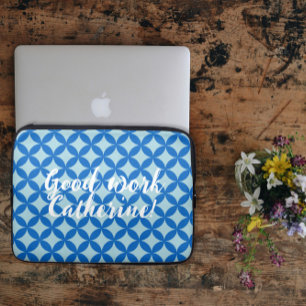 Summer tile with azure circles on baby blue laptop sleeve