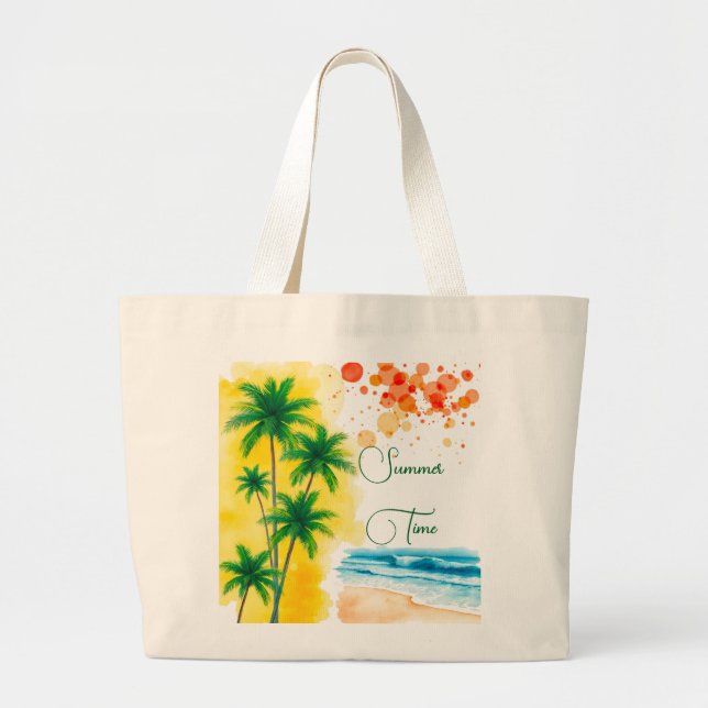 “Summer Time” beach design Large Tote Bag (Front)