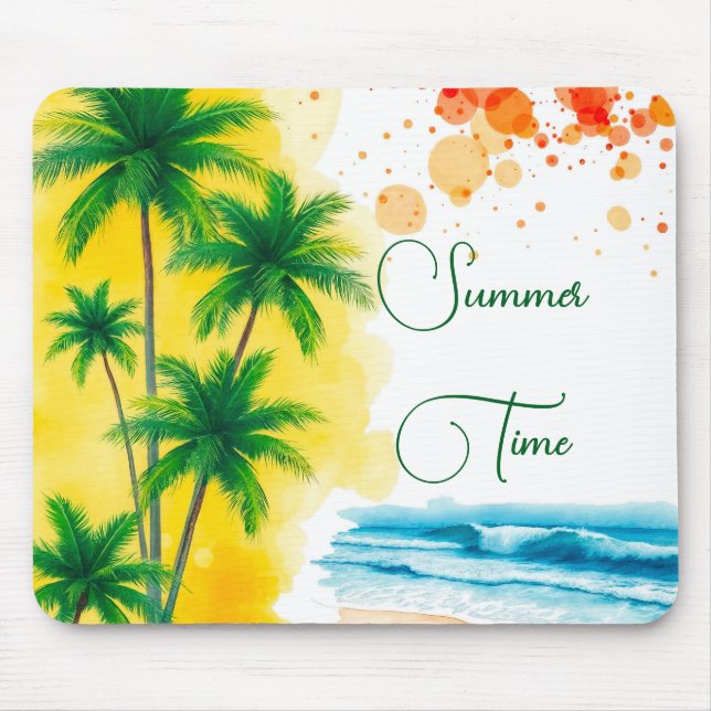 “Summer Time” beach design Mouse Mat (Front)