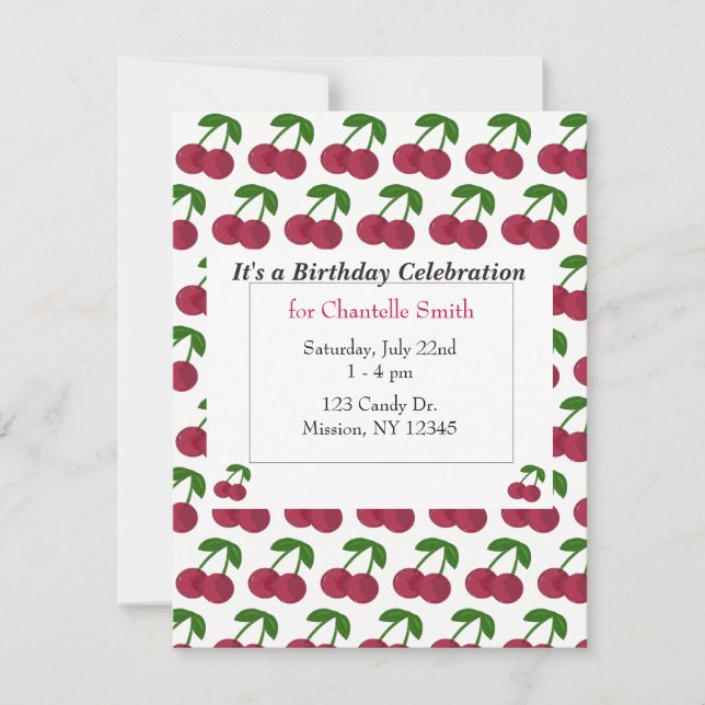 Summer Time Cherries Birthday Invitation (Front)