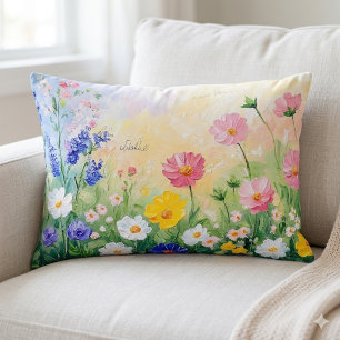 Summer time. Colourful flowers. Art. Decorative Cushion