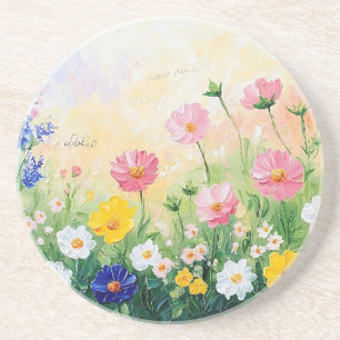 Summer time. Colourful flowers. Art. Sandstone Coaster