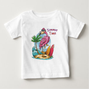 Summer Time Flamingo On The Beach Vintage    Baby T-Shirt