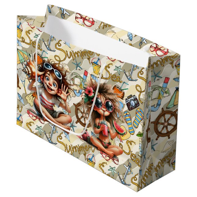 Summer Time Fun  Wrapping Paper Large Gift Bag (Front Angled)