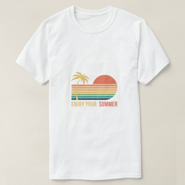 Summer Time Polo tee Retro Beach Sunset Logo palm  (Design Front)