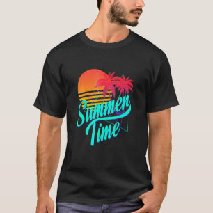 Summer Time Retro 80s Beach Scene with Palm Trees  T-Shirt