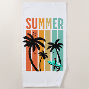 Summer Time Retro Sunset Beach Towel