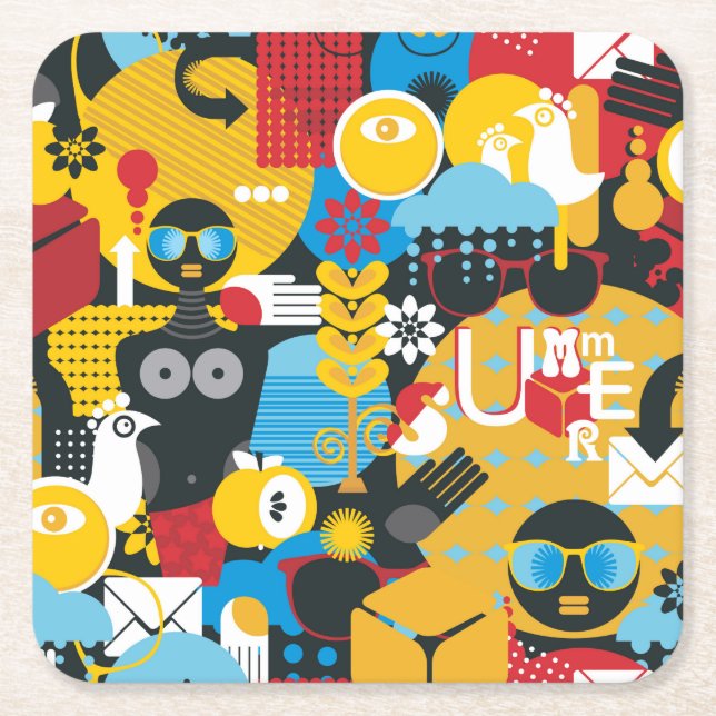 Summer time square paper coaster (Front)