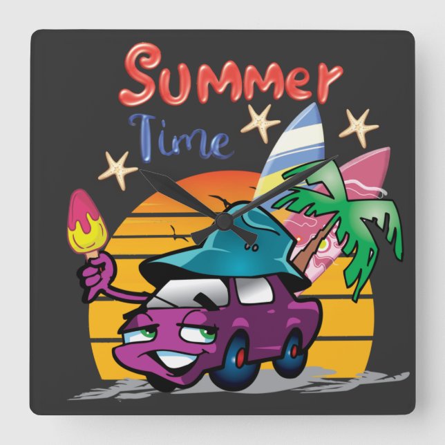 Summer Time Square Wall Clock (Front)