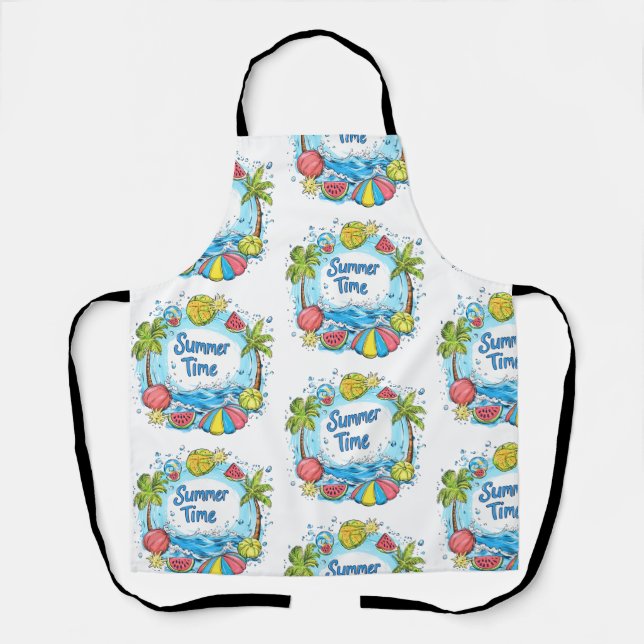 Summer Time - Summer Time Beach Illustration Apron (Front)
