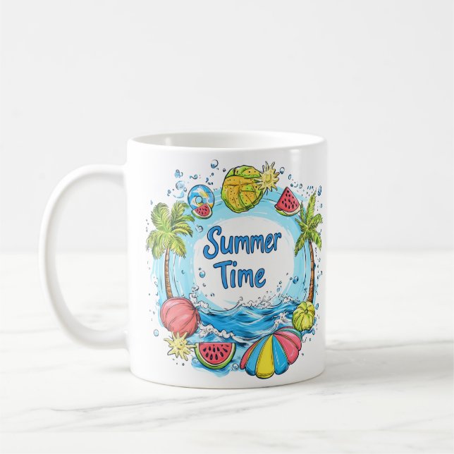 Summer Time - Summer Time Beach Illustration Coffee Mug (Left)