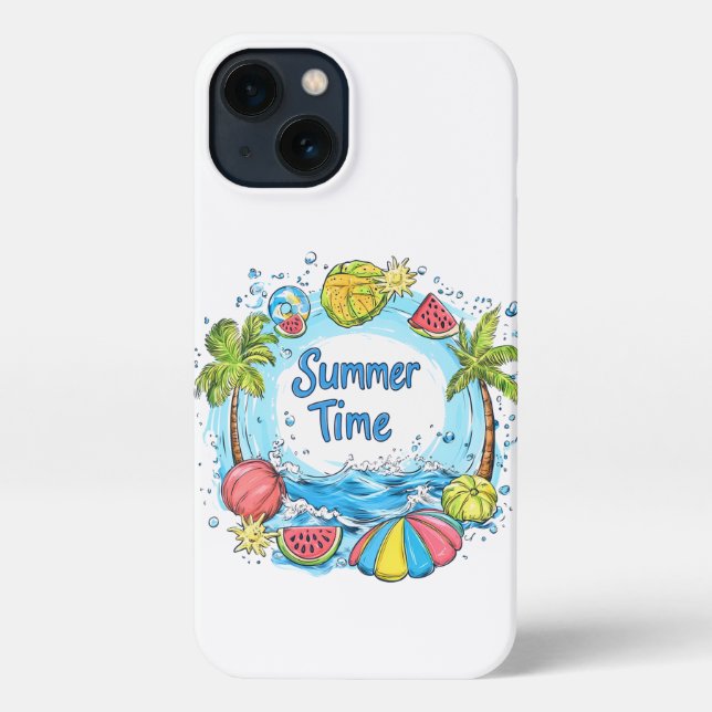 Summer Time - Summer Time Beach Illustration iPhone Case (Back)