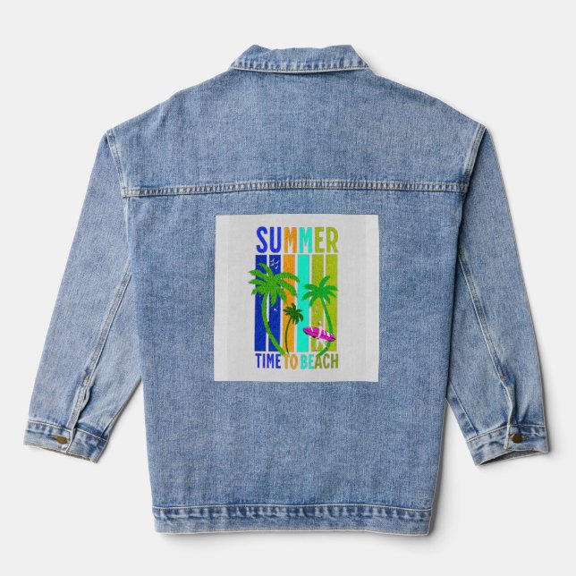 Summer Time to Beach – Retro Surf Vibes Graphic Denim Jacket (Back)