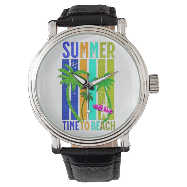 Summer Time to Beach – Retro Surf Vibes Graphic Watch (Front)