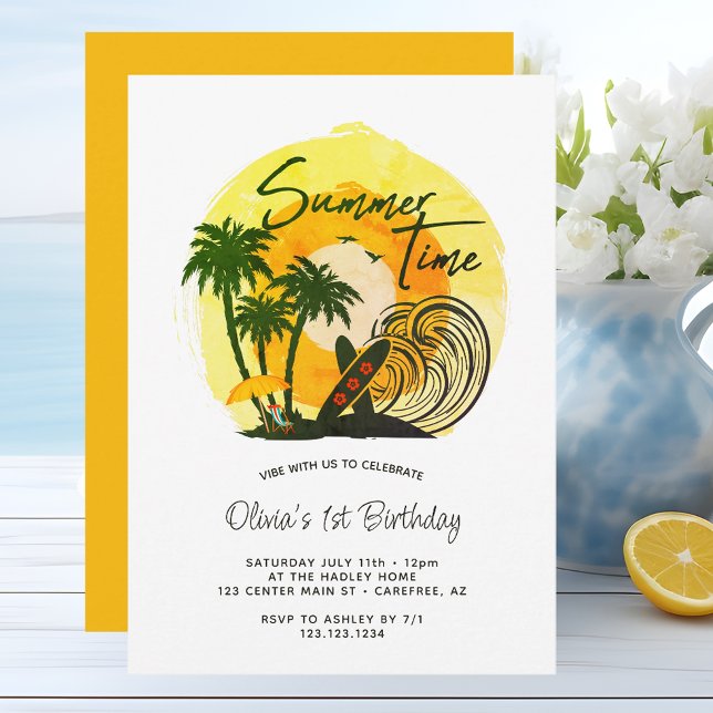 Summer Time Vibes 1st Birthday Invitation (Creator Uploaded)
