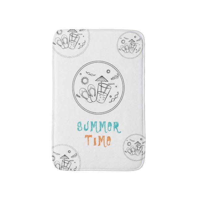 Summer Time Vibes of Sun & Vacation, Sketched Art Bath Mat (Front Vertical)