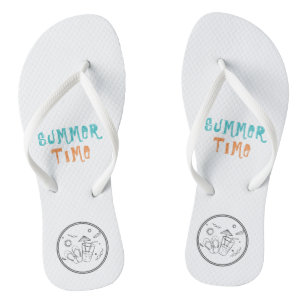 Summer Time Vibes of Sun & Vacation, Sketched Art Flip Flops