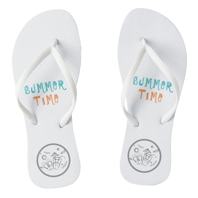 Summer Time Vibes of Sun & Vacation, Sketched Art Flip Flops (Footbed)
