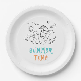 Summer Time Vibes of Sun & Vacation, Sketched Art Paper Plate